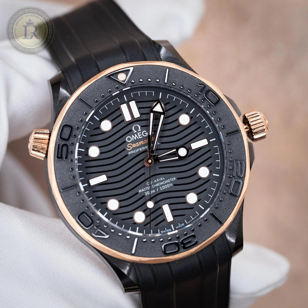 Omega Seamaster Diver 210.62.44.20.01.001 Black Ceramic 18K Rose Gold Box Paper