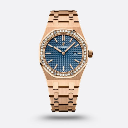Audemars Piguet Royal Oak Selfwinding, cadran bleu, sertie de diamants.