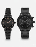 Pack Duo Montres Emporio Armani Acier Noir – Coffret Cadeau Saint Valentin Couple Maroc (AR11242 &amp; AR11245)