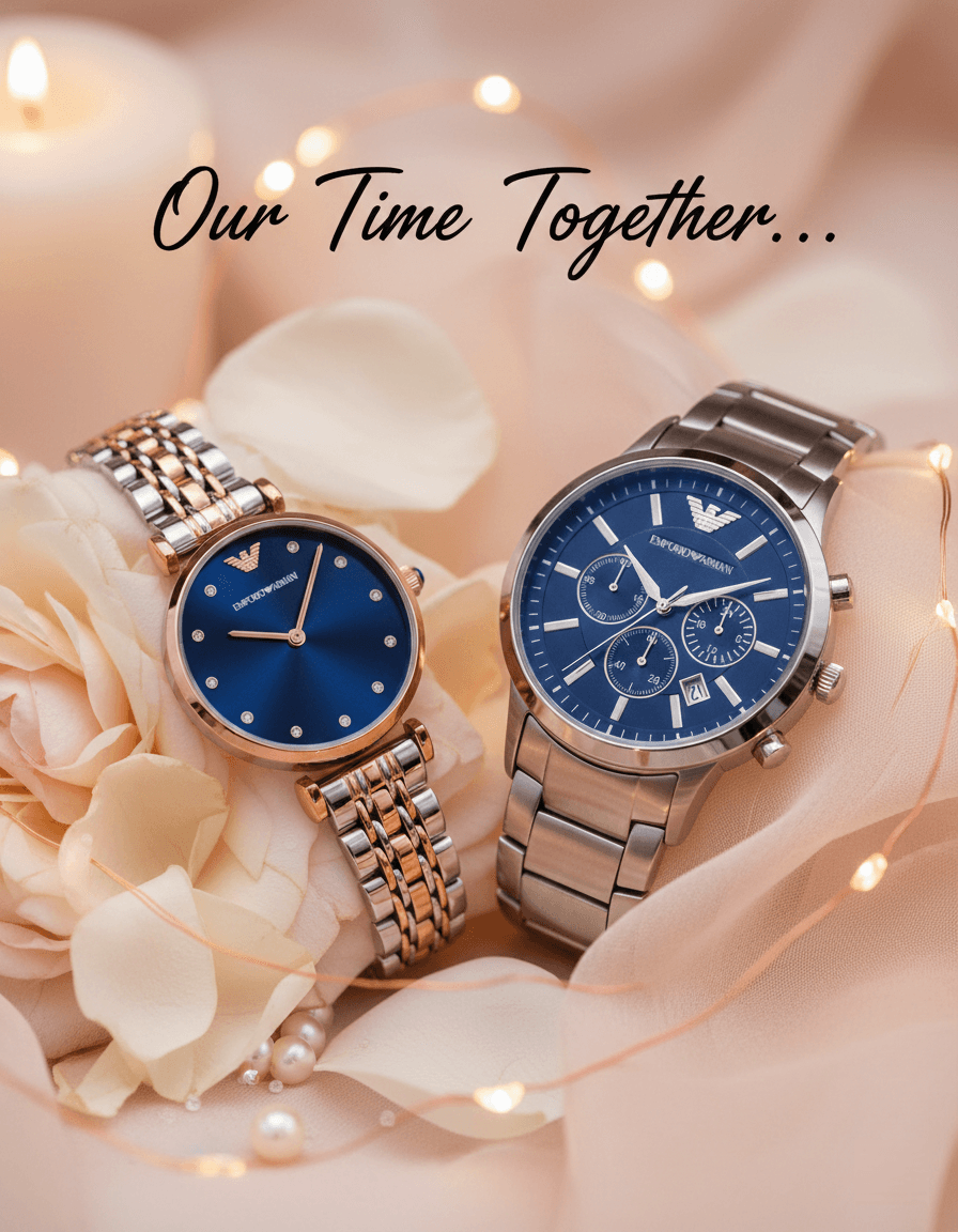 Coffret Saint Valentin Emporio Armani : Duo Montres Couple AR2448 et AR11092 «&nbsp;Midnight Blue&nbsp;»