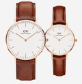 Duo Exclusif Montres Daniel Wellington Couple Cuir Marron Rose Gold Saint-Valentin 2026 – Cadeau Romantique