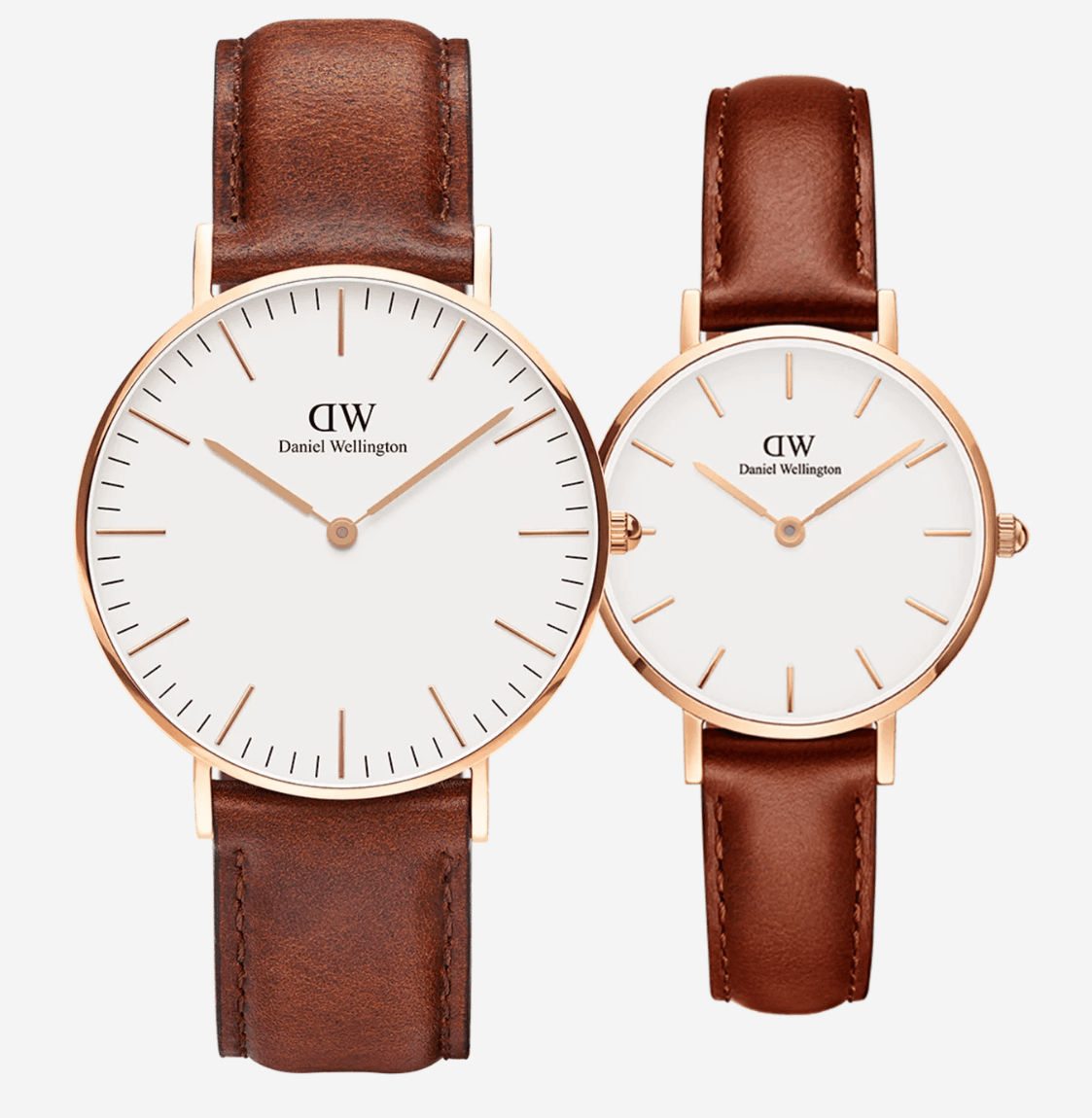 Duo Exclusif Montres Daniel Wellington Couple Cuir Marron Rose Gold Saint-Valentin 2026 – Cadeau Romantique