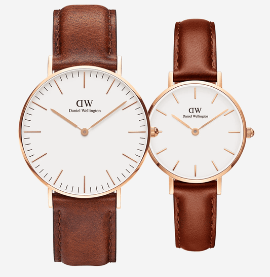 Duo Exclusif Montres Daniel Wellington Couple Cuir Marron Rose Gold Saint-Valentin 2026 – Cadeau Romantique