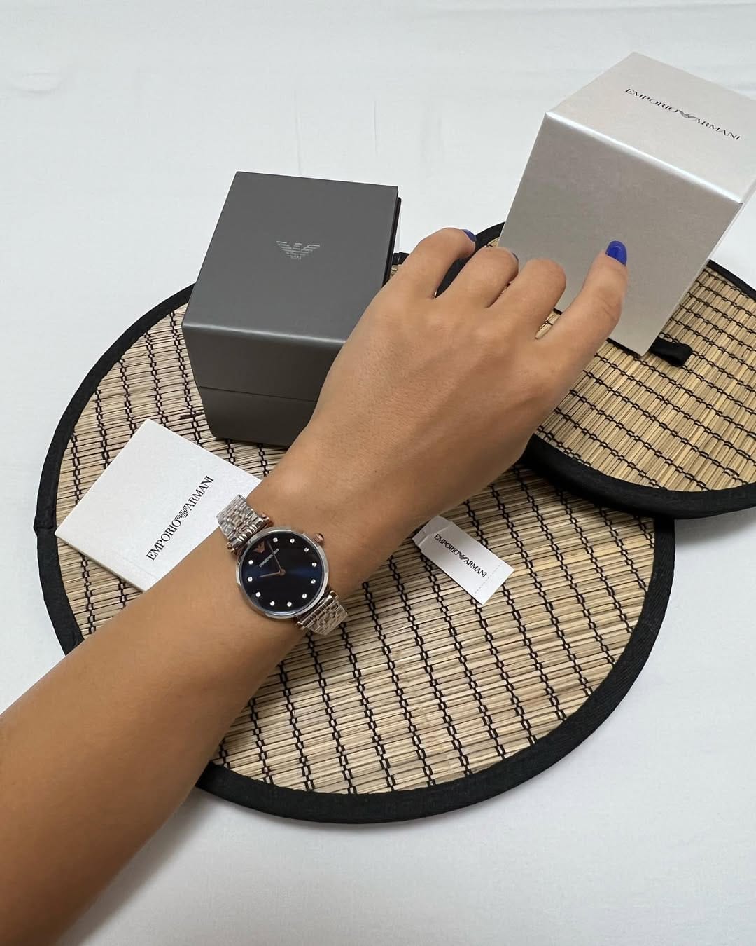 Coffret Saint Valentin Emporio Armani : Duo Montres Couple AR2448 et AR11092 «&nbsp;Midnight Blue&nbsp;»