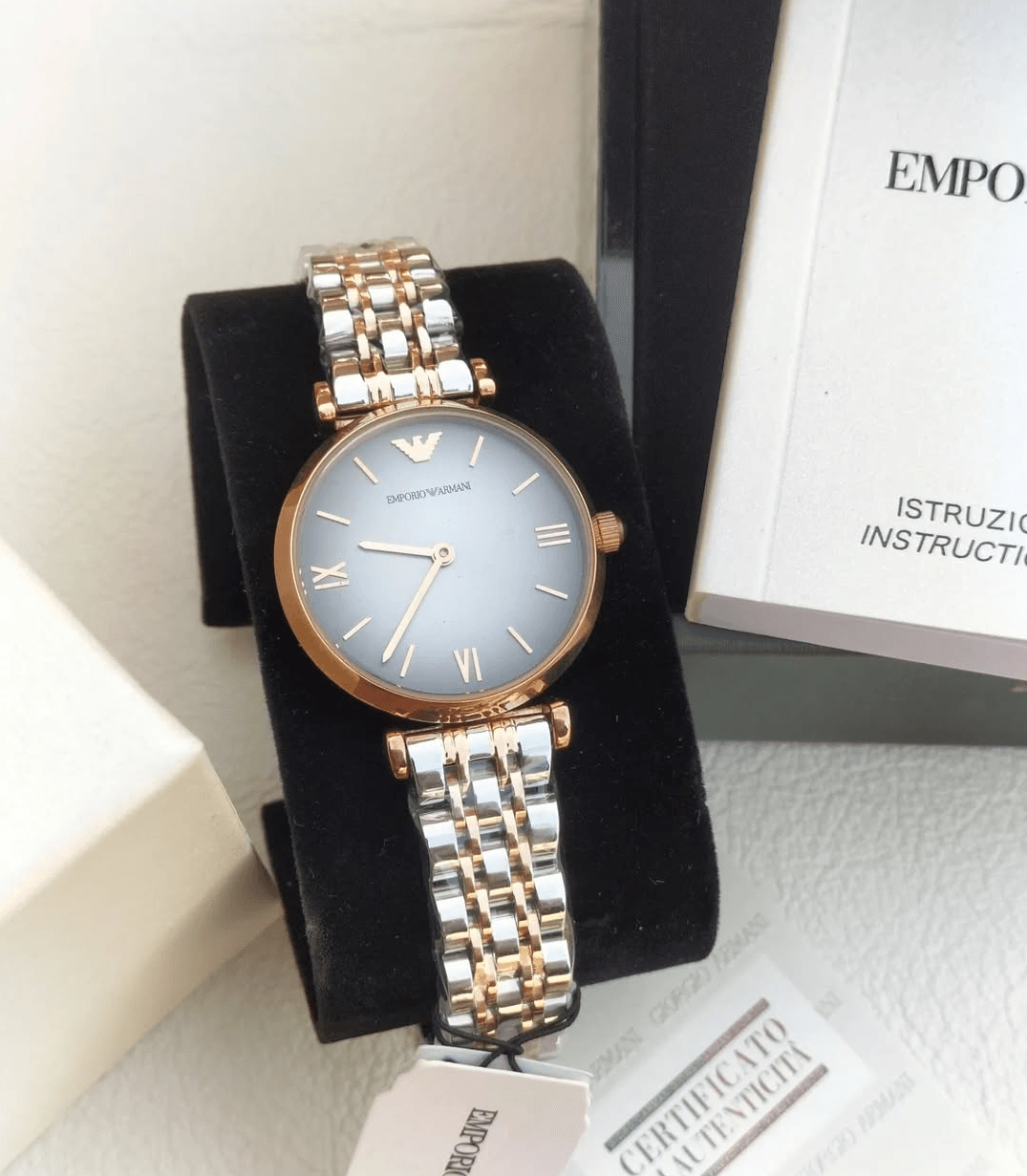 Coffret Montre Couple Emporio Armani AR1721 (Homme) &amp; AR1725 (Femme) Bicolore Or Rose