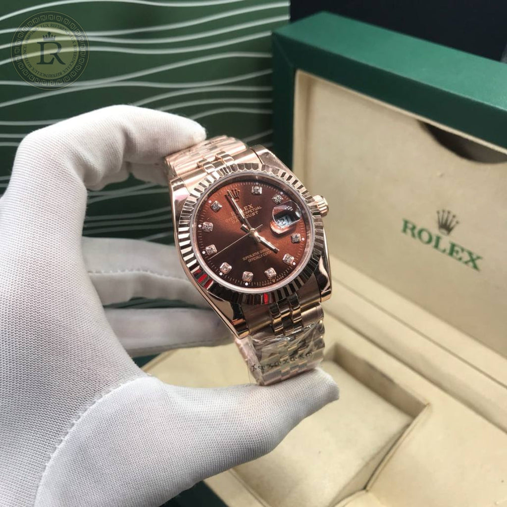 Rolex Lady-Datejust, chocolat, serti de diamants