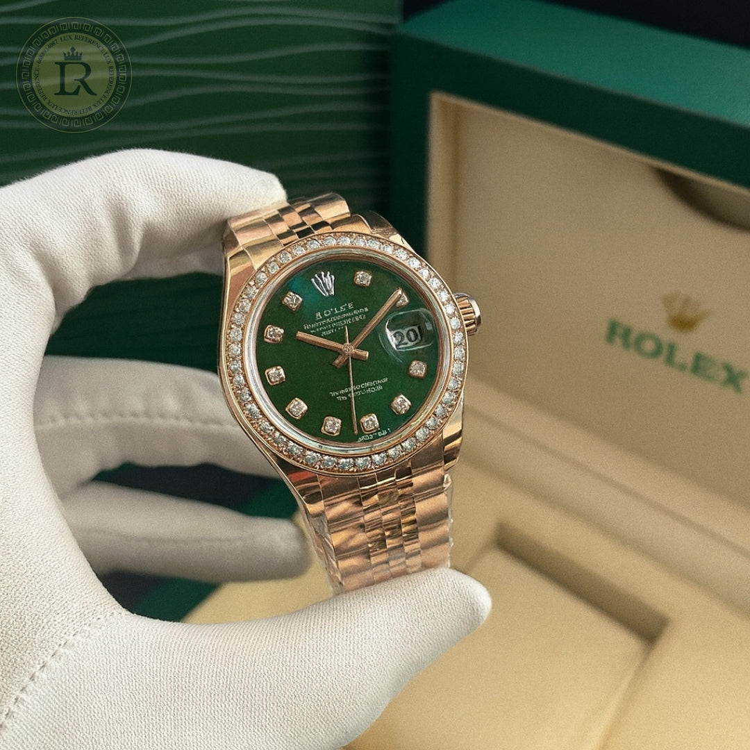 Rolex Lady-Datejust, Vert Olive, serti de diamants, or everose et diamants